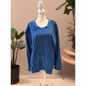 Stan Herman Pullover Sweatshirt Womens XL Blue Plaid Elbow Patches Pocket